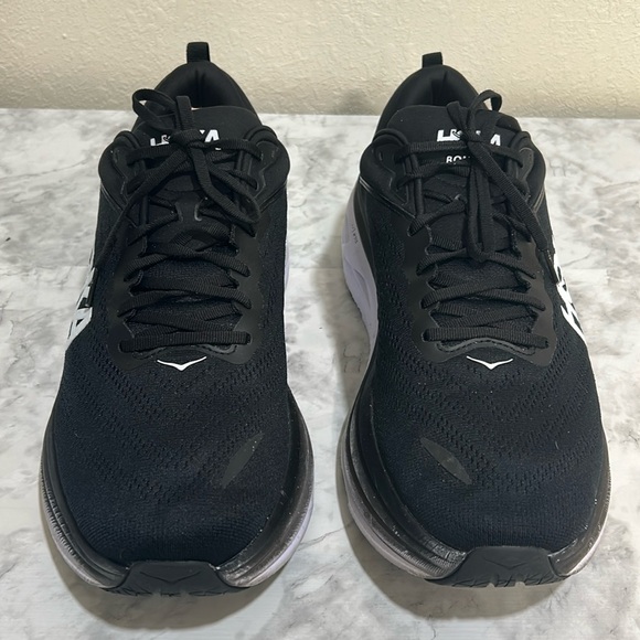 HOKA MENS ATHLETIC SHOES BONDI 8 WIDE BLACK AND WHITE SIZE 14 W - Picture 2 of 9